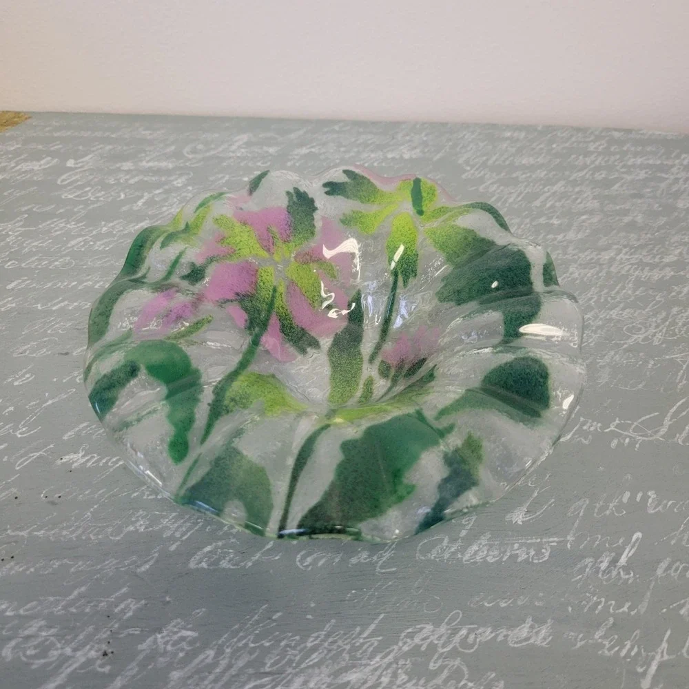 Purple‎ Floral Fused Glass Bowl